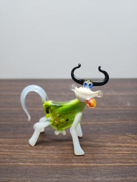 Naturally Colored Glass Figurine - Handcrafted - Cow W Tongue Out