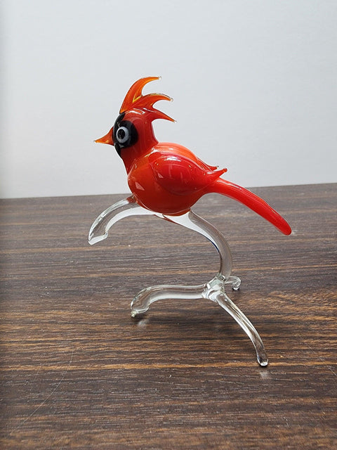 Naturally Colored Glass Figurine - Handcrafted - Red Cardinal Design