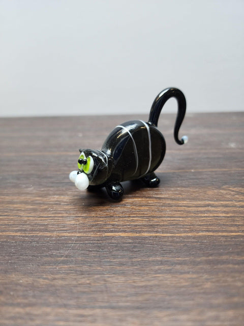 Naturally Colored Glass Figurine - Handcrafted - Fat Cat Design