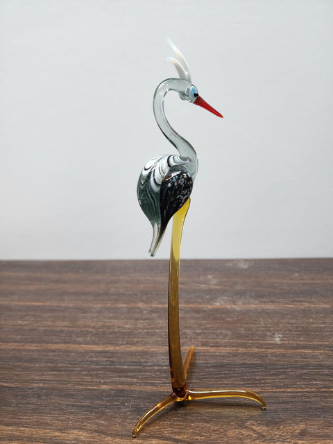 Naturally Colored Glass Figurine - Handcrafted - Clear Stork Design