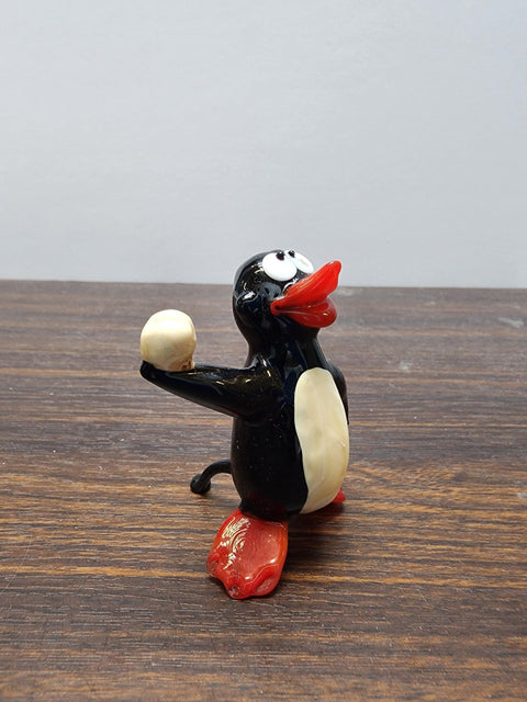 Naturally Colored Glass Figurine - Handcrafted - Penguin W Snowball