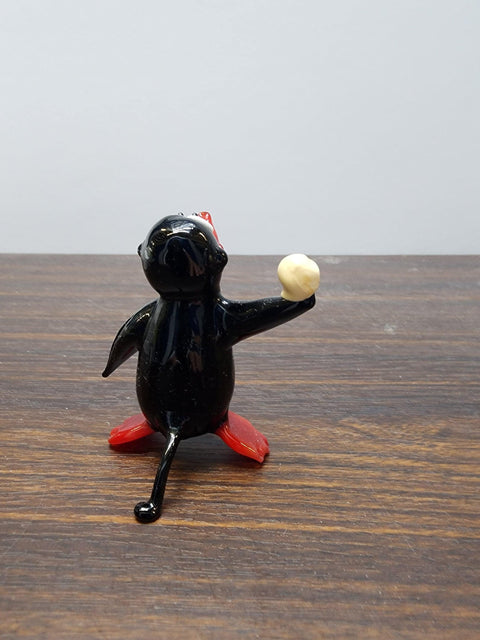 Naturally Colored Glass Figurine - Handcrafted - Penguin W Snowball