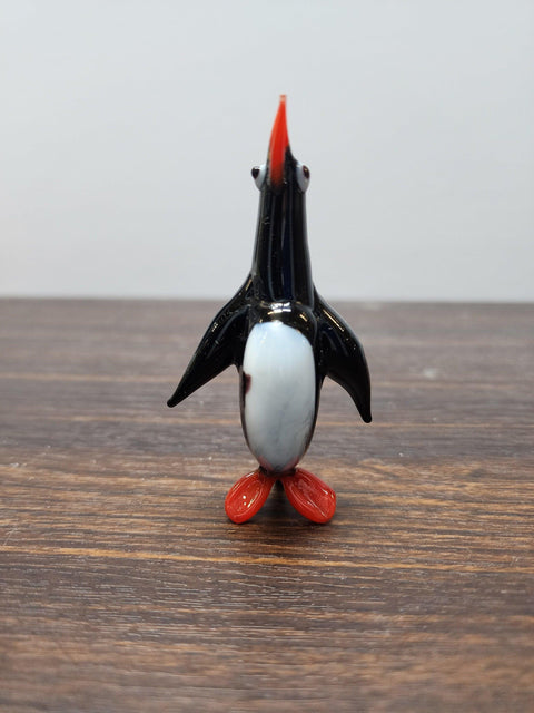 Naturally Colored Glass Figurine - Handcrafted - Penguin Design