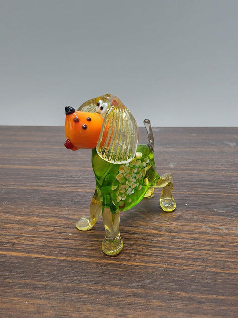 Naturally Colored Glass Figurine - Handcrafted - Dog W Marble Pattern Body