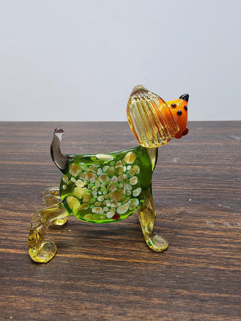 Naturally Colored Glass Figurine - Handcrafted - Dog W Marble Pattern Body