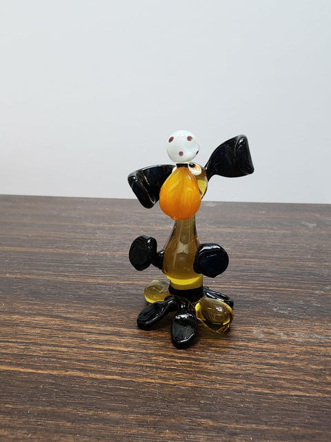 Naturally Colored Glass Figurine - Handcrafted - Dog with Soccer Ball