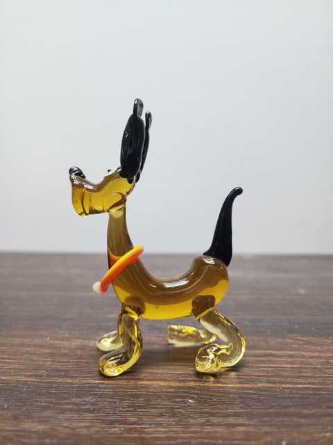 Naturally Colored Glass Figurine - Handcrafted - Dog W Moving Collar