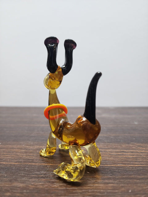 Naturally Colored Glass Figurine - Handcrafted - Dog W Moving Collar