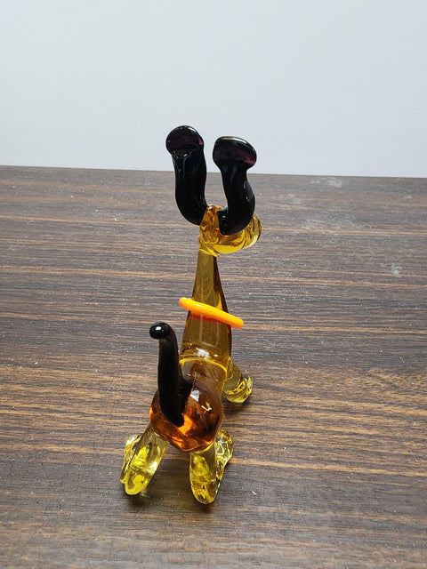 Naturally Colored Glass Figurine - Handcrafted - Dog W Moving Collar