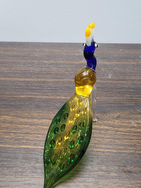 Naturally Colored Glass Figurine - Handcrafted - Peacock Design