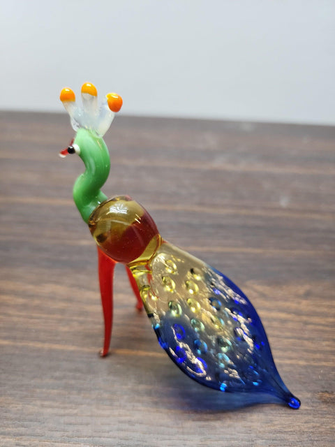 Naturally Colored Glass Figurine - Handcrafted - Peacock Design