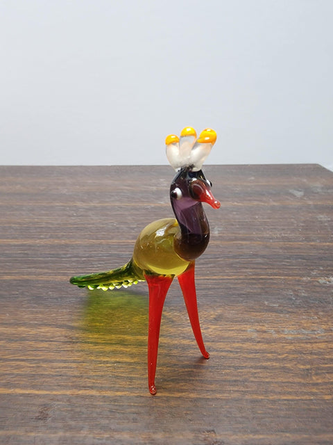 Naturally Colored Glass Figurine - Handcrafted - Peacock Design