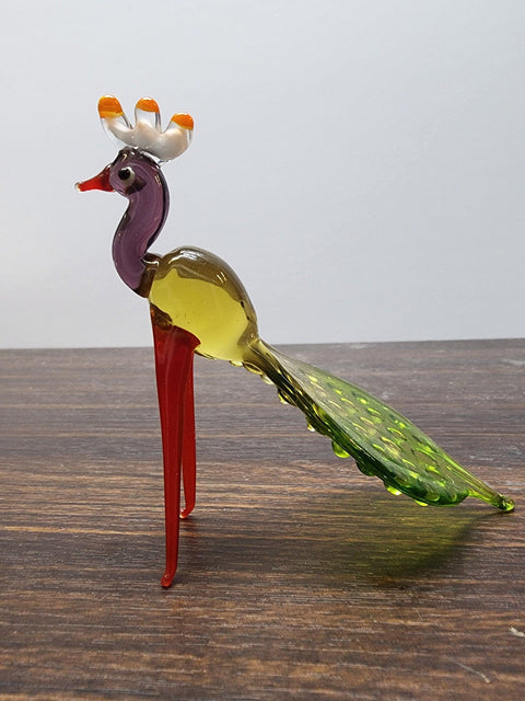 Naturally Colored Glass Figurine - Handcrafted - Peacock Design