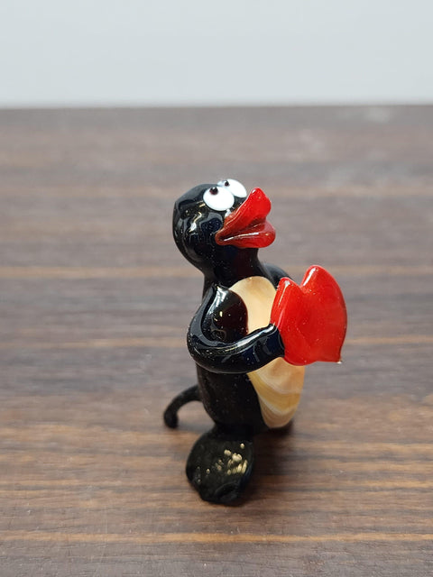 Naturally Colored Glass Figurine - Handcrafted - Penguin & Heart Design