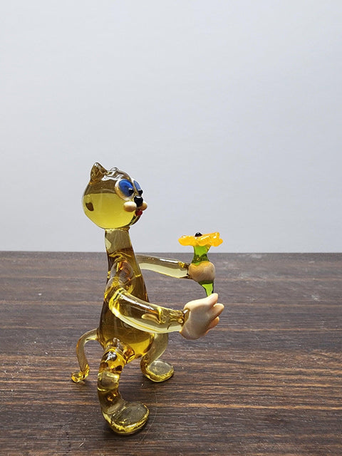 Naturally Colored Glass Figurine - Handcrafted - Cat Design