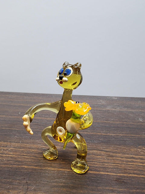 Naturally Colored Glass Figurine - Handcrafted - Cat Design