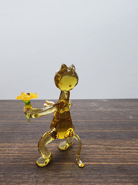 Naturally Colored Glass Figurine - Handcrafted - Cat Design