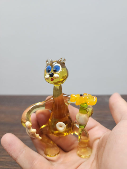 Naturally Colored Glass Figurine - Handcrafted - Cat Design