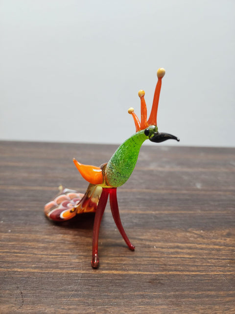 Naturally Colored Glass Figurine - Handcrafted - Peacock Design