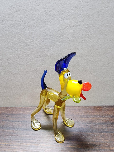 Naturally Colored Glass Figurine - Handcrafted - Dog With Flower Design