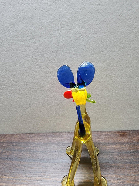 Naturally Colored Glass Figurine - Handcrafted - Dog With Flower Design