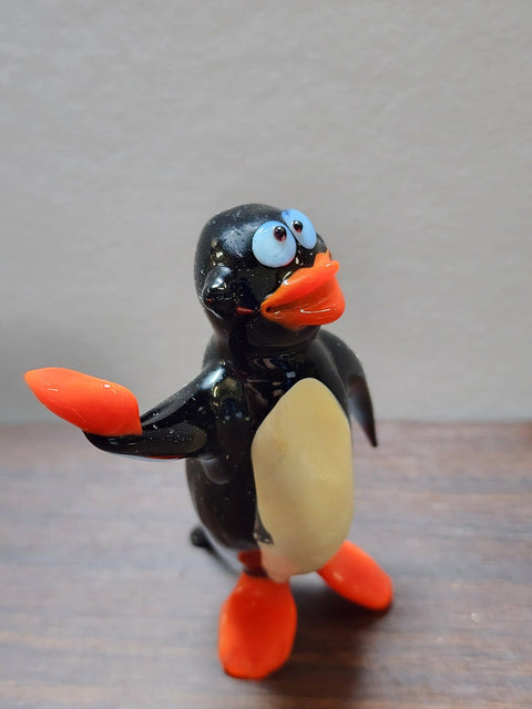 Naturally Colored Glass Figurine - Handcrafted - Penguin W Pepper Design