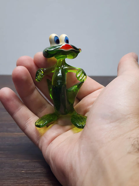 Naturally Colored Glass Figurine - Handcrafted - Frog Design