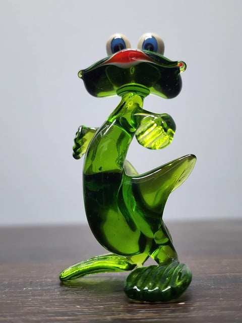 Naturally Colored Glass Figurine - Handcrafted - Frog Design