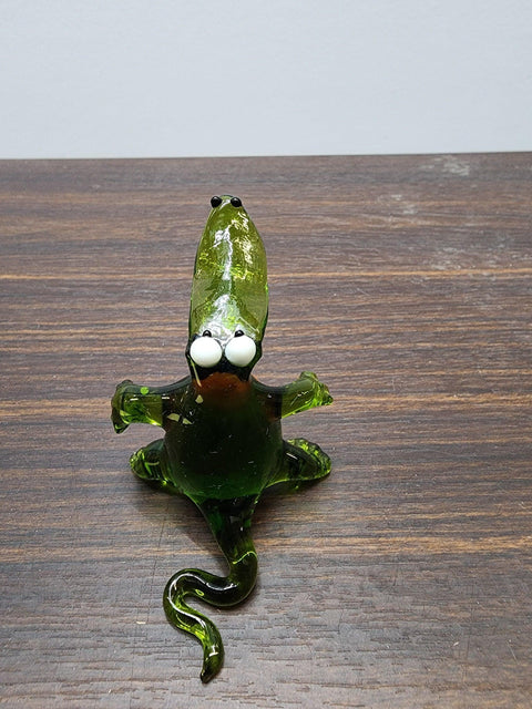 Naturally Colored Glass Figurine - Handcrafted - Alligator Design