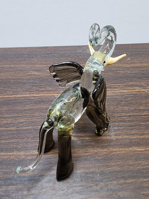 Naturally Colored Glass Figurine - Handcrafted - Elephant With Tusks