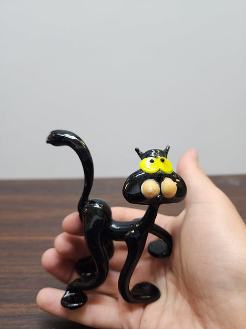 Naturally Colored Glass Figurine - Handcrafted - Cat Design