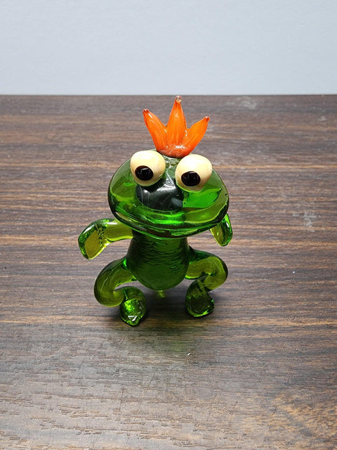 Naturally Colored Glass Figurine - Handcrafted - King Frog Design