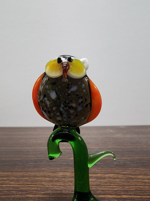 Naturally Colored Glass Figurine - Handcrafted - Owl On Perch Design