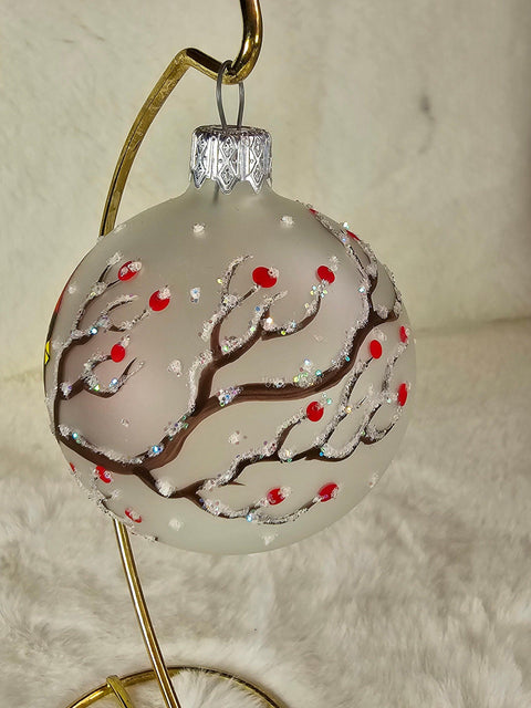 Frosted Blown Blown Glass Ornament - Handcrafted - Red Cardinal Design