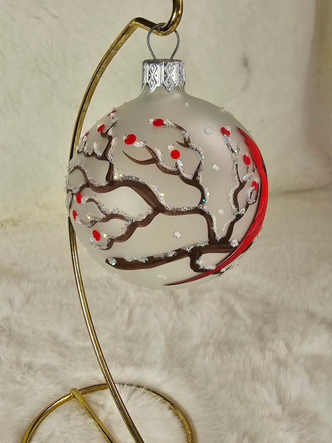 Frosted Blown Blown Glass Ornament - Handcrafted - Red Cardinal Design