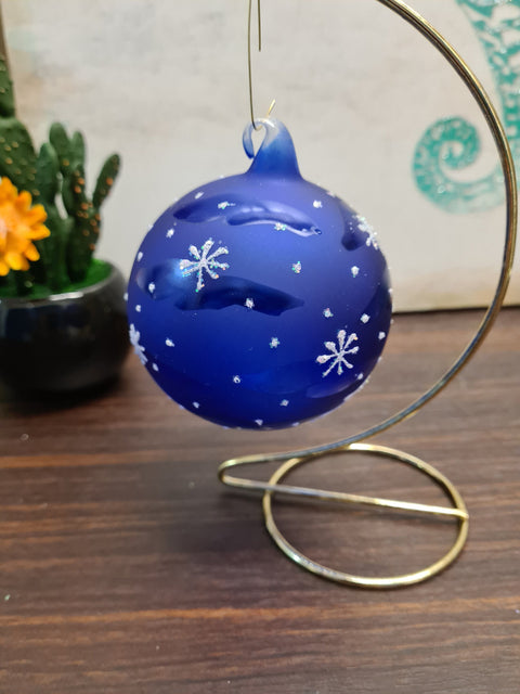 Blue Blown Glass Ornament - Handcrafted - Brooklyn Bridge Design