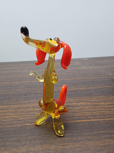 Naturally Colored Glass Figurine - Handcrafted - Dachshund Design