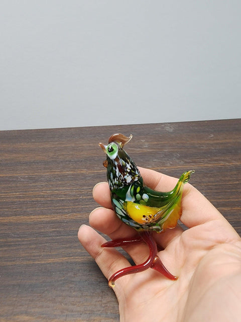 Naturally Colored Glass Figurine - Handcrafted - Chicken Design