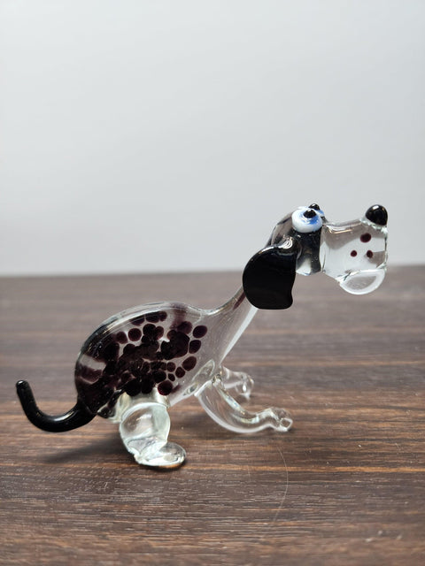 Naturally Colored Glass Figurine - Handcrafted - Dog With Spots Design