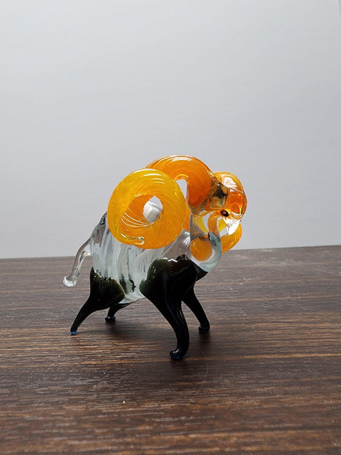 Naturally Colored Glass Figurine - Handcrafted - Ram Design