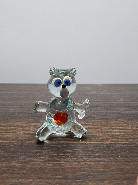 Naturally Colored Glass Figurine - Handcrafted - Bear W Heart Design