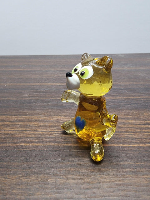 Naturally Colored Glass Figurine - Handcrafted - Bear W Heart Design