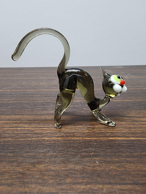 Naturally Colored Glass Figurine - Handcrafted - Cat Design