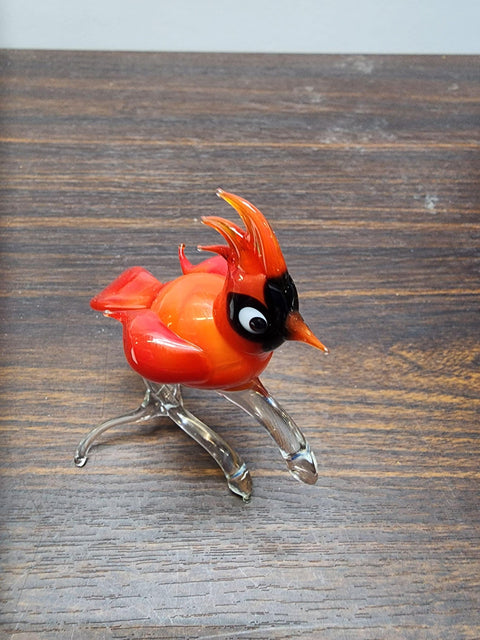 Naturally Colored Glass Figurine - Handcrafted - Red Cardinal Design