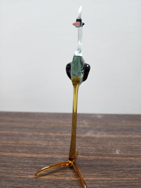 Naturally Colored Glass Figurine - Handcrafted - Clear Stork Design