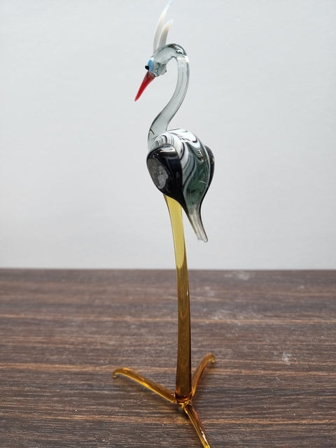 Naturally Colored Glass Figurine - Handcrafted - Clear Stork Design