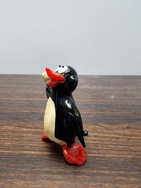 Naturally Colored Glass Figurine - Handcrafted - Penguin W Snowball