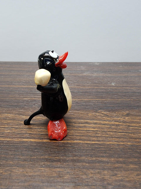 Naturally Colored Glass Figurine - Handcrafted - Penguin W Snowball