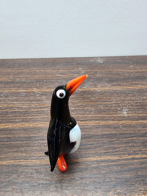 Naturally Colored Glass Figurine - Handcrafted - Penguin Design