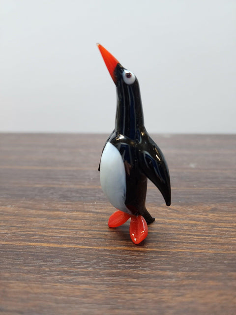 Naturally Colored Glass Figurine - Handcrafted - Penguin Design